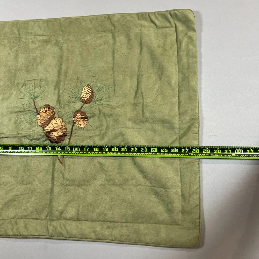 Set Of 2 Donna Sharp Pillowcase Standard Euro Green Plaid Pine Cone Embroidery